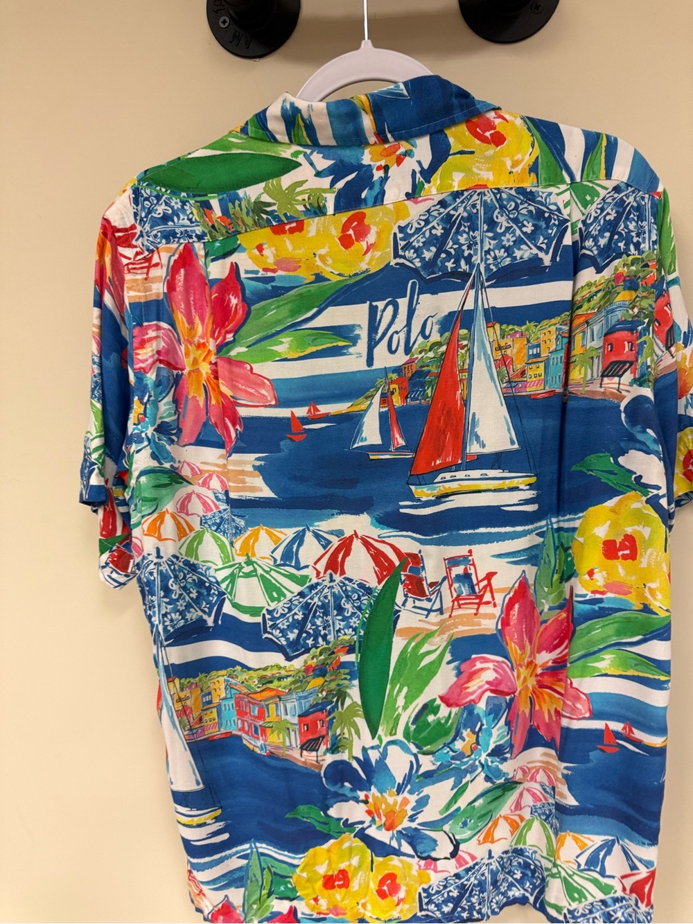 Polo by Ralph Lauren Blue Tropical Print Short Sleeve Shirt men’s medium - Picture 7 of 7
